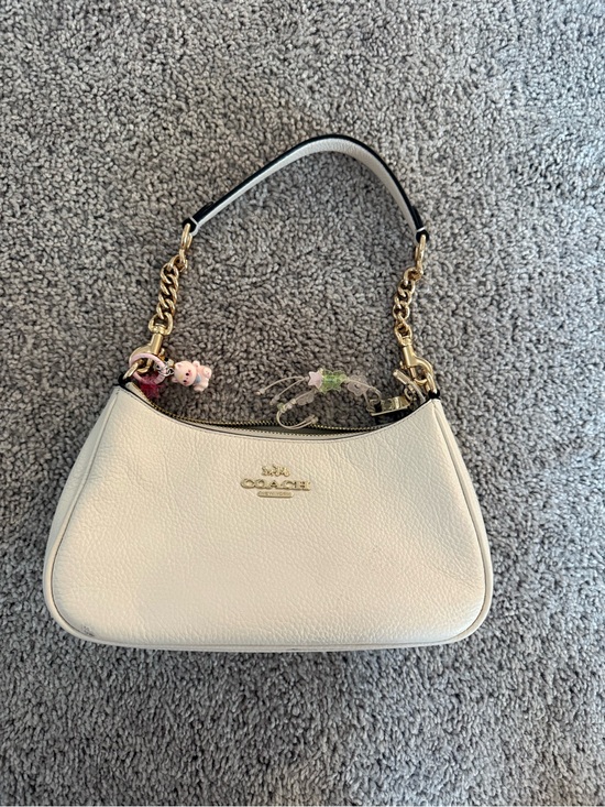 Coach Handbags - Coach Cream Pebbled Leather Shoulder Bag with Gold Chain